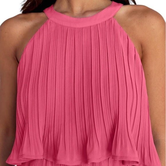 Sleeveless Ruffle Tiered & Pleated A Line Swing Halter Dress - Picture 5 of 6